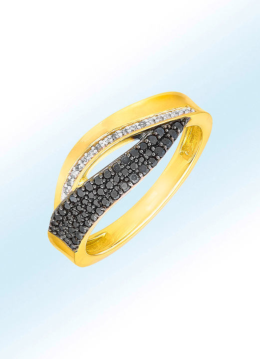 Ringen - Damesring met 56 zwarte diamanten en 18 witte diamanten, in Größe 160 bis 220, in Farbe