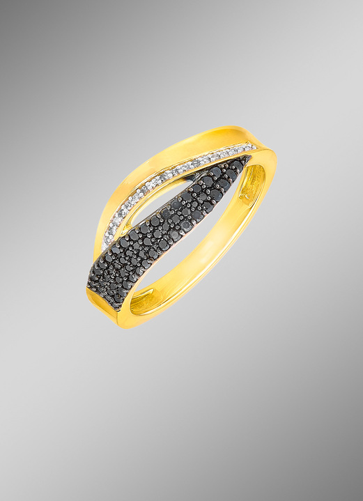 Ringen - Damesring met 56 zwarte briljant geslepen diamanten en 18 witte diamanten, in Größe 160 bis 220, in Farbe  Ansicht 1