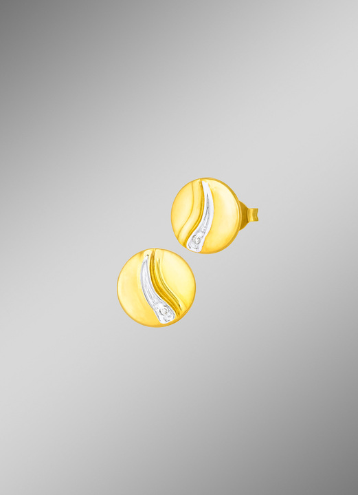 Oorbellen - Chique bicolor oorknopjes met 2 diamanten, in Farbe  Ansicht 1