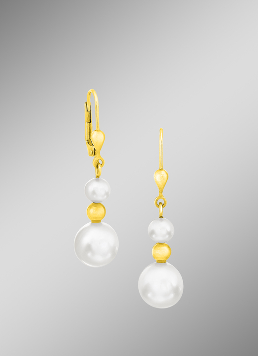 Oorbellen - Klassieke oorbellen met zoetwater gekweekte parels en gouden ballen, in Farbe