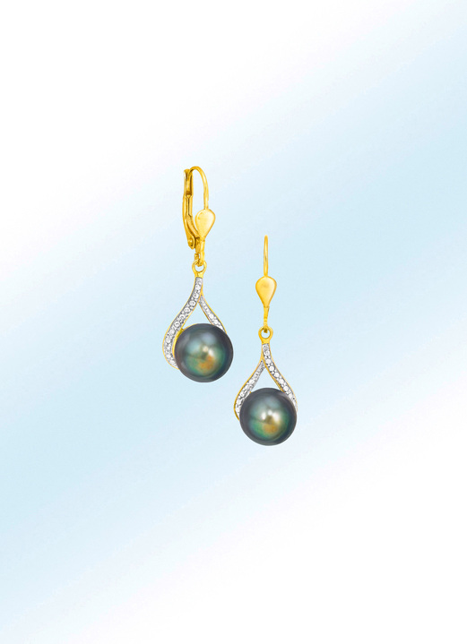 Oorbellen - Kostbare oorbellen met Tahitiaanse gekweekte parels en diamanten, in Farbe