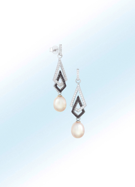 Oorbellen - Oorbellen met zwart-witte zirkonia, in Farbe