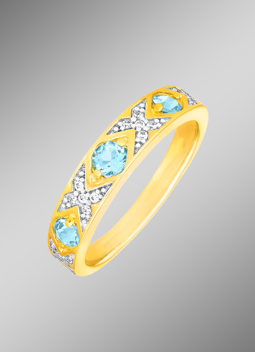 - Elegante damesring met blauwe topaas en zirkonia, in Größe 160 bis 220, in Farbe  Ansicht 1