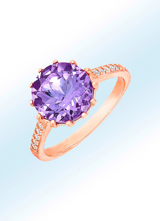 Ringen - Sprankelende vrouwenring met echte amethist en synth. zirkonia, in Größe 160 bis 220, in Farbe