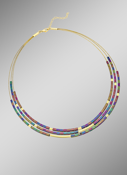 Halskettingen - 3-rijige ketting met echt kleurrijk hematiet, in Farbe  Ansicht 1