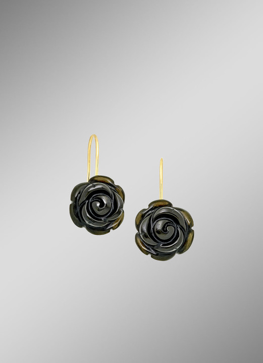 Oorbellen - Romantische oorbellen met zwarte obsidiaan roos, in Farbe  Ansicht 1