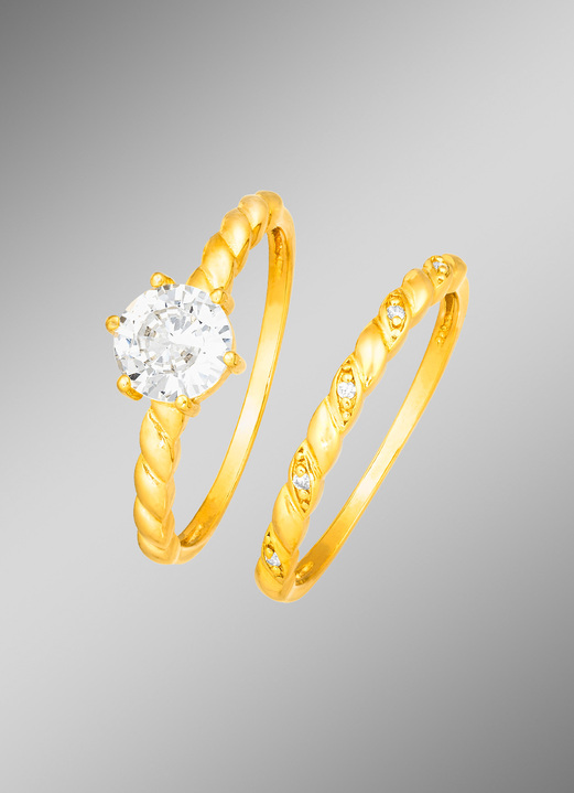 - Vergoldetes, 2-teiliges Ring-Set, mit Zirkonia, in Größe 160 bis 220, in Farbe  Ansicht 1