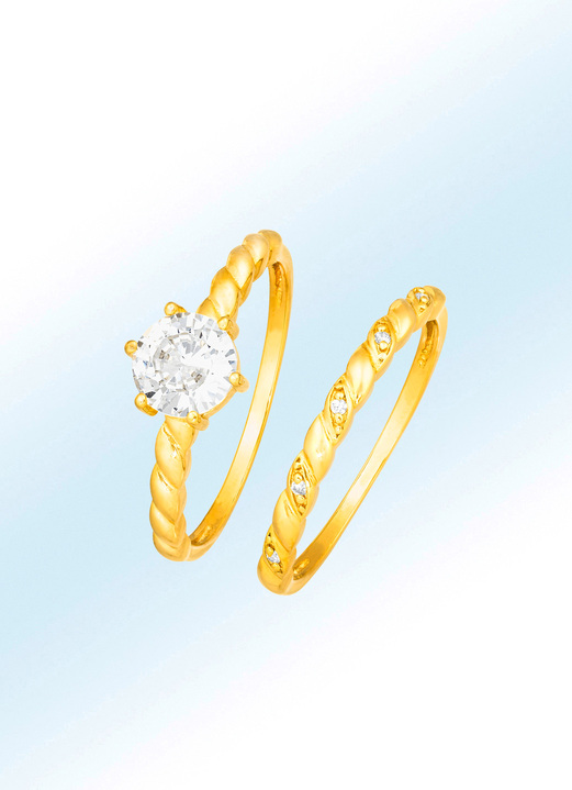 Ringen - Vergulde, 2-delige ringset, met zirkonia, in Größe 160 bis 220, in Farbe