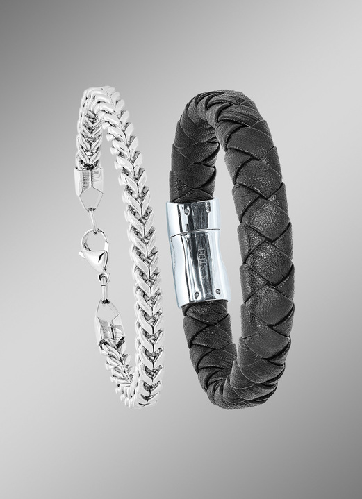 Heren modesieraden - 2-delige armband set gemaakt van roestvrij staal, in Farbe