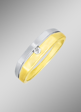 Herenring in bicolor, met synth. Zirkonia