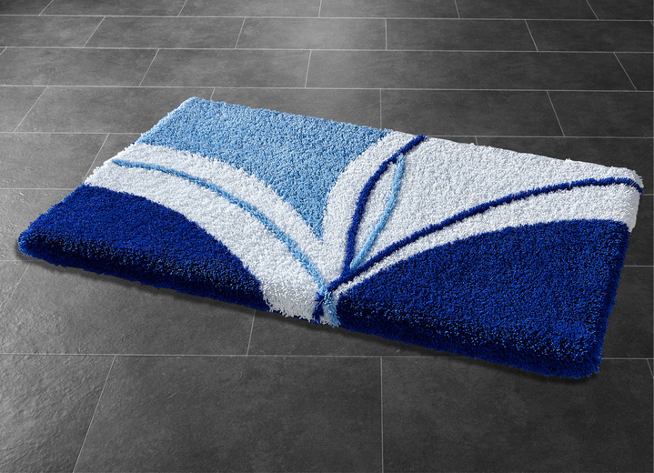 Badmatten - Smaakvolle badkamerset met antislip achterkant, in Größe 100 (Matje, halfrond 50/80 cm) bis 112 (Toiletdekselafdekking 47/50 cm), in Farbe BLAUW Ansicht 1