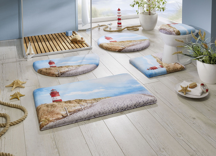 - Maritieme badkamerset met antislip achterkant, in Größe 100 (Matje, halfrond 50/80 cm) bis 112 (motief-toiletdekselafdekking 47/ 50 cm), in Farbe BLAUW Ansicht 1