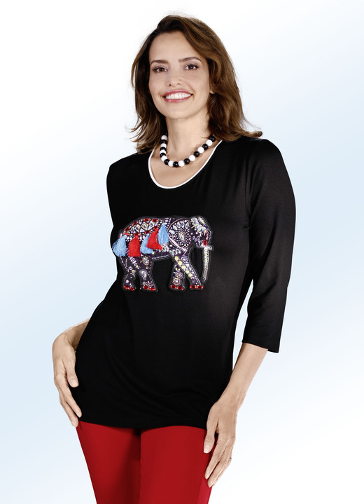 - Shirt met decoratieve olifantapplicatie, in Größe 038 bis 042, in Farbe ZWART