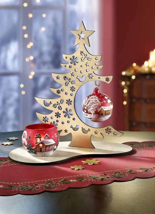 Weihnachten - Teelichthalter aus Massivholz, 3-teilig, in Farbe NATUR-ROT