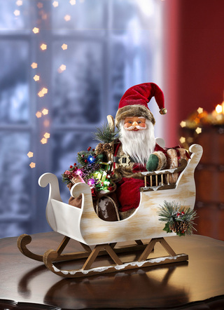 Verlichte kerstman met arreslee