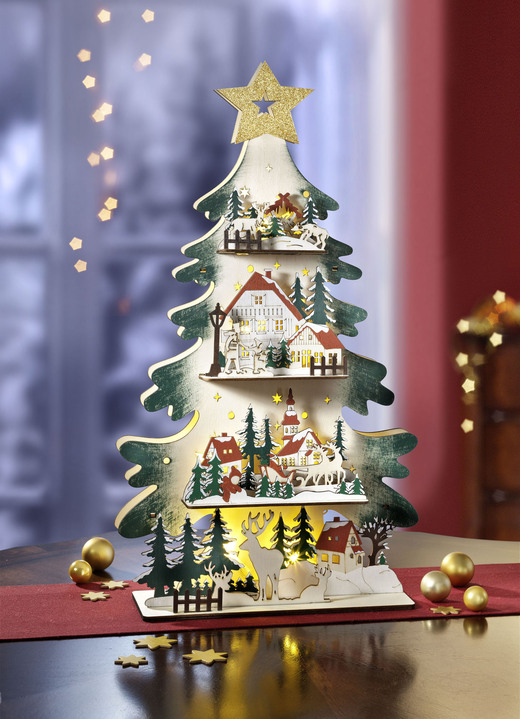 - Verlichte houten kerstboom, in Farbe MULTICOLOR