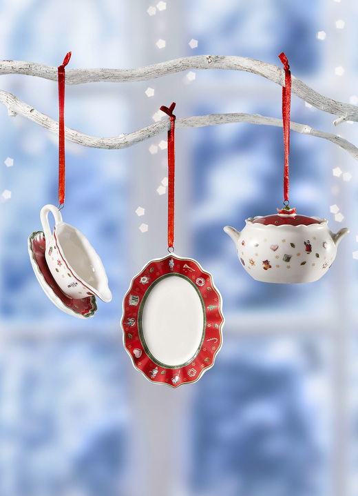 - ‘Villeroy & Boch‘ kerstboomhangers, set van 3, in Farbe WIT-ROOD Ansicht 1