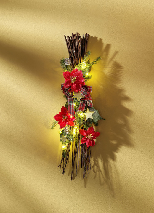 Kerstmis - Verlichte wilgenbundel, in Farbe ROOD-BRUIN-GROEN