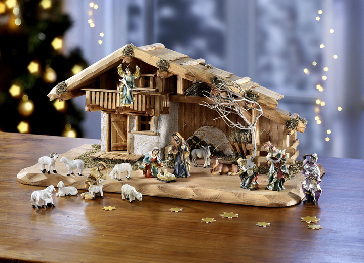 - Kerststal dieren handbeschilderd, in Farbe CRÈME, in Ausführung Set met figuren in schapenwieg, 5 stuks
