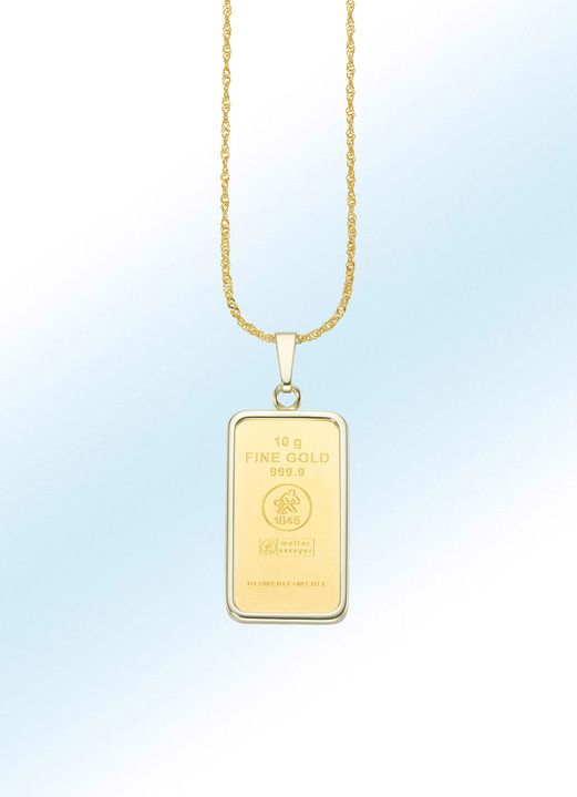 Hangers - Fijne gouden staaf hanger van Heimerle + Meule, in Farbe , in Ausführung 10 g fijn goud 999,9 incl. goud 585/- fijne ketting Ansicht 1