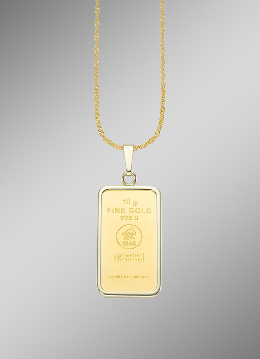 - Fijne gouden staafhanger van Heimerle + Meule, in Farbe , in Ausführung 10 g fijn goud 999,9 incl. goud 585/- fijne ketting Ansicht 1