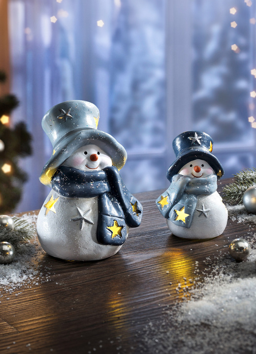 - LED-sneeuwpop van polyresin, set van 2, in Farbe BLAUW-GRIJS-WIT Ansicht 1