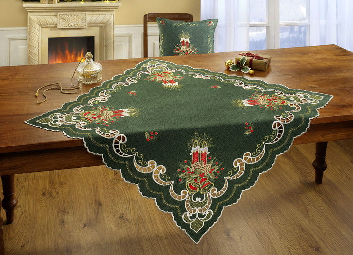 Tafellakens - Kerstachtige tafel- en kamerdecoratie, in Größe 130 (2x ovale placemat, 30/45) bis TAFELKLEED, in Farbe GROEN-ROOD Ansicht 1