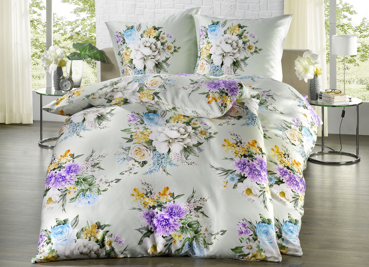 - Satijnen beddengoedset, in Größe 112 (80/80 cm + 135/200 cm) bis 115 (80/80 cm + 155/220 cm), in Farbe LILA/GROEN
