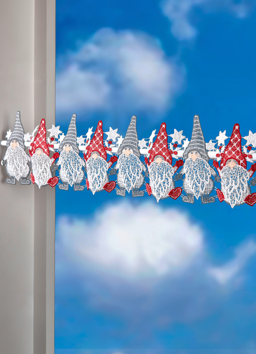 - Paaldecoratie gemaakt van echt Plauenkant, in Größe 628 (H14xB 42 cm) bis 661 (H14xW103 cm), in Farbe WIT-GRIJS-ROOD Ansicht 1