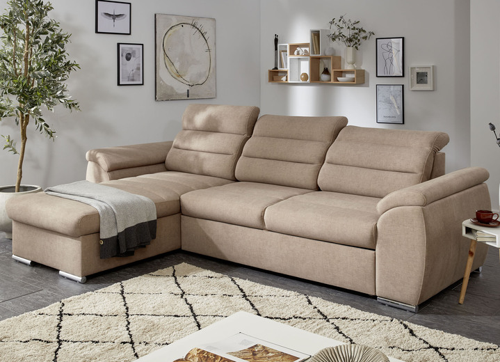- Gestoffeerd meubilair met bedfunctie en hoofdbordverstelling, in Farbe BEIGE, in Ausführung gestoffeerde hoek, 288x180 cm Ansicht 1