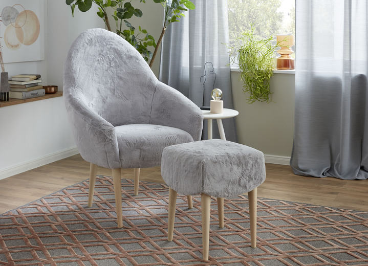 - Fauteuil met kruk met zachte stoffen bekleding, in Farbe GRIJS
