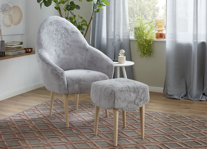 Stoel - Fauteuil met kruk met zachte stoffen bekleding, in Farbe GRIJS