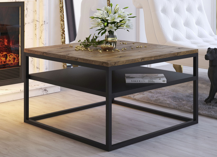 - Salontafel met stalen frame en plank, in Farbe DONKERZWARTE EIK