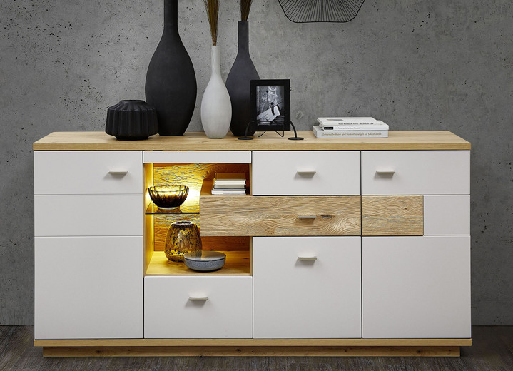 - Sideboard met ledverlichting, in Farbe AMBACHTELIJK EIKENHOUT LICHTGRIJS/WILDE EIK