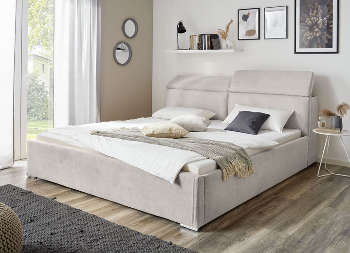 - Bed met opbergruimte in het hoofdbord, in Farbe BEIGE, in Ausführung Gestoffeerd bed Ansicht 1