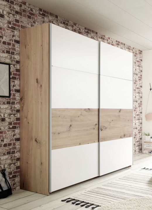 Slaapkamerkasten - Schuifdeurkast met een moderne uitstraling, in Farbe WIT EIKEN