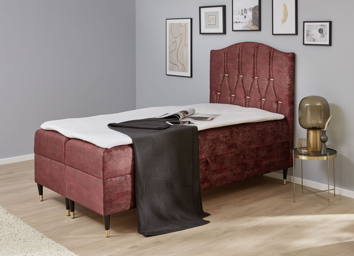 Boxspring - Boxspringbed met topmatras en 2 bedlades, in Farbe ROOD-GOUD Ansicht 1