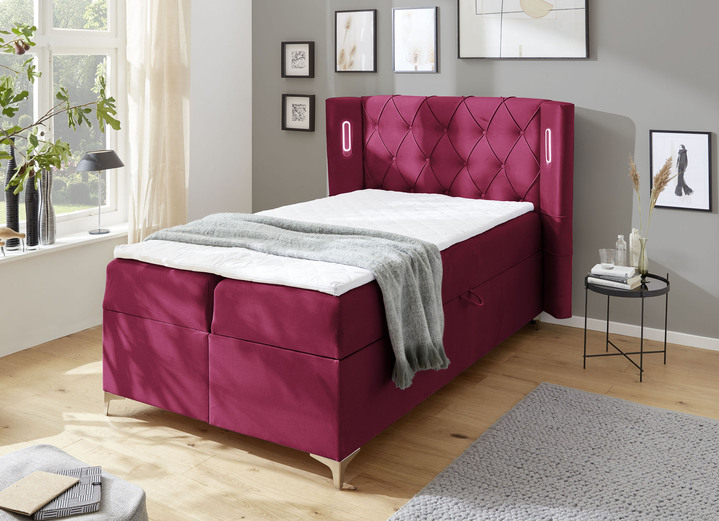 - Boxspringbed met topmatras en 2 bedlades, in Farbe ROOD