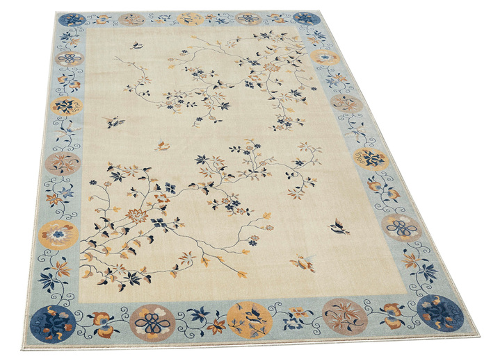 Klassiek - Bruggen en tapijten met bloem- en rankmotieven, in Größe 100 (50 x 80 cm) bis 288 (240 x 340 cm), in Farbe BEIGE-LICHTBLAUW Ansicht 1