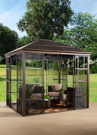 SOJAG aluminium paviljoen Castel in een elegante bronskleur