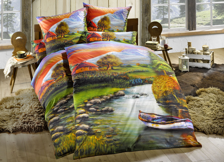 Beddengoed - Beddengoedset met een adembenemend landschapsmotief, in Größe 111 (40/80 cm + 135/200 cm) bis 115 (80/80 cm + 155/220 cm), in Farbe MEERKLEURIG Ansicht 1