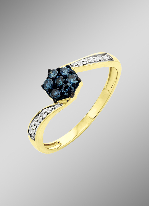 Ringen - Prachtige damesring met witte en blauwe diamanten, in Größe 160 bis 220, in Farbe
