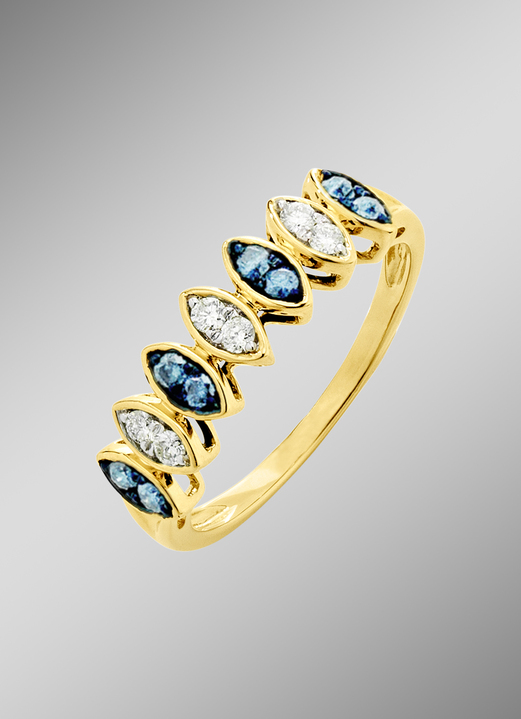 Ringen - Damesring met briljanten in blauw en wit, in Größe 160 bis 220, in Farbe