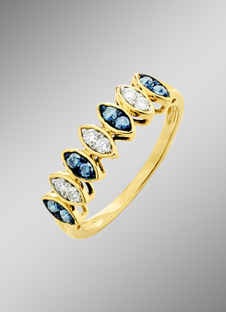 Damesring met briljanten in blauw en wit