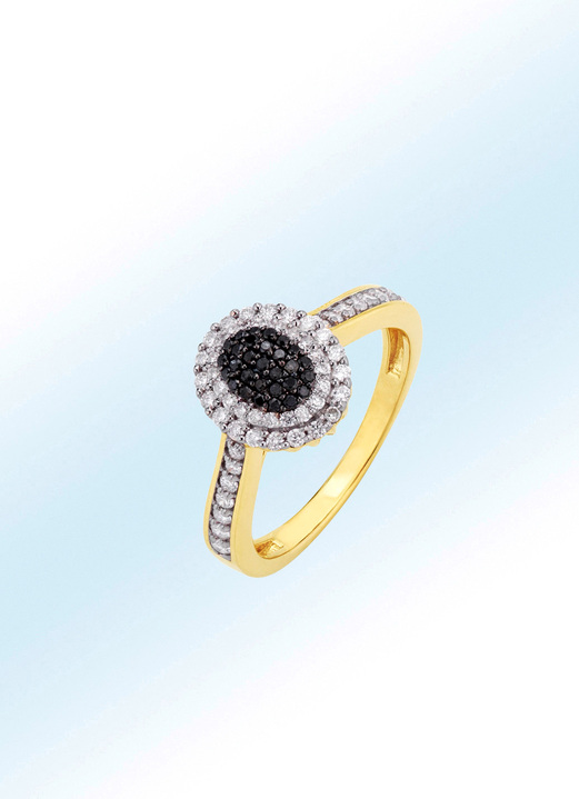 Ringen - Damesring met zwarte en witte diamanten, in Größe 160 bis 220, in Farbe