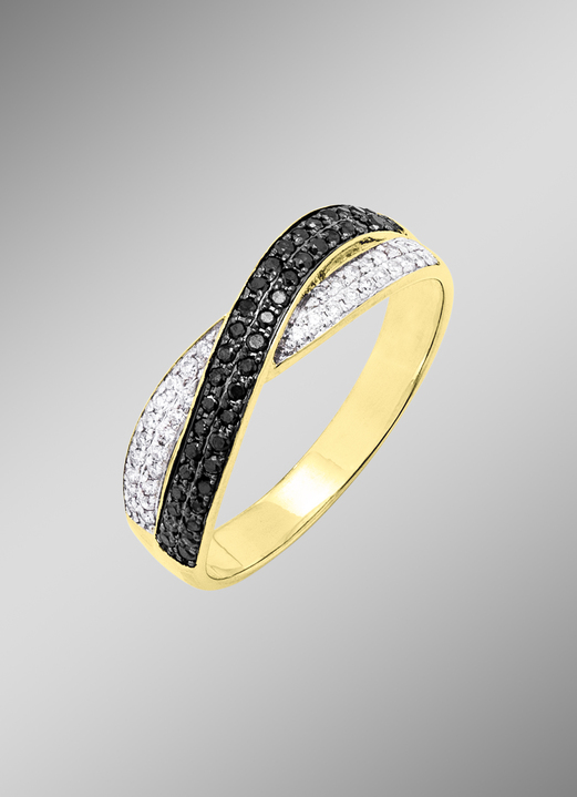 Ringen - Damesring met diamanten in wit en zwart, in Größe 160 bis 220, in Farbe