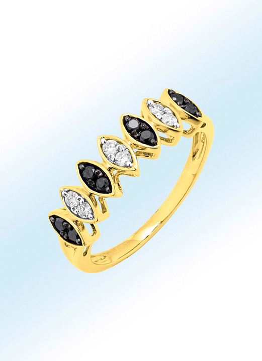 Ringen - Damesring met diamanten in zwart-wit, in Größe 160 bis 220, in Farbe