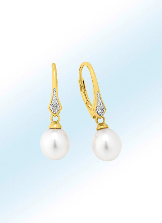 Oorbellen - Oorbellen met zoetwaterparels en diamanten, in Farbe