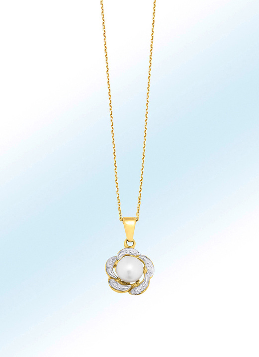 Hangers - Kettinghanger met zoetwaterparels en diamanten, in Farbe