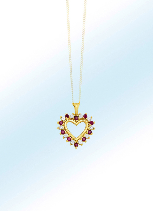 Hangers - Romantische hart hanger met robijn en diamanten, in Farbe